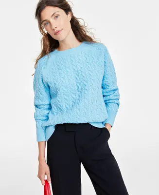 On 34th Women's Perfect Cable-Knit Crewneck Sweater, Created for Macy's