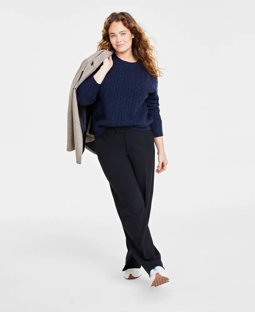 On 34th Women's Perfect Cable-Knit Crewneck Sweater, Created for Macy's