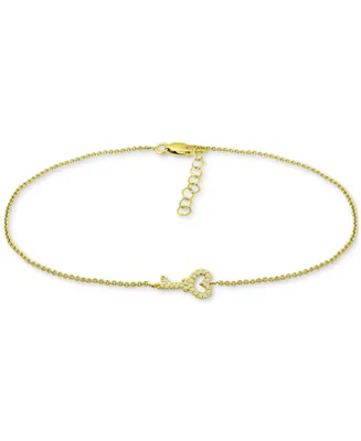 Giani Bernini Cubic Zirconia Heart Key Ankle Bracelet, Created for Macy's