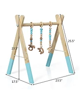 Wooden Baby Gym with 3 Wooden Baby Teething Toys Hanging Bar