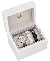 Bulova Women's Duality Diamond (1/10 ct. t.w.) Two-Tone Stainless Steel Bracelet Watch Box Set 34mm