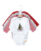 Hudson Baby Unisex Cotton Long-Sleeve Bodysuits, Christmas Forest, 5-Pack