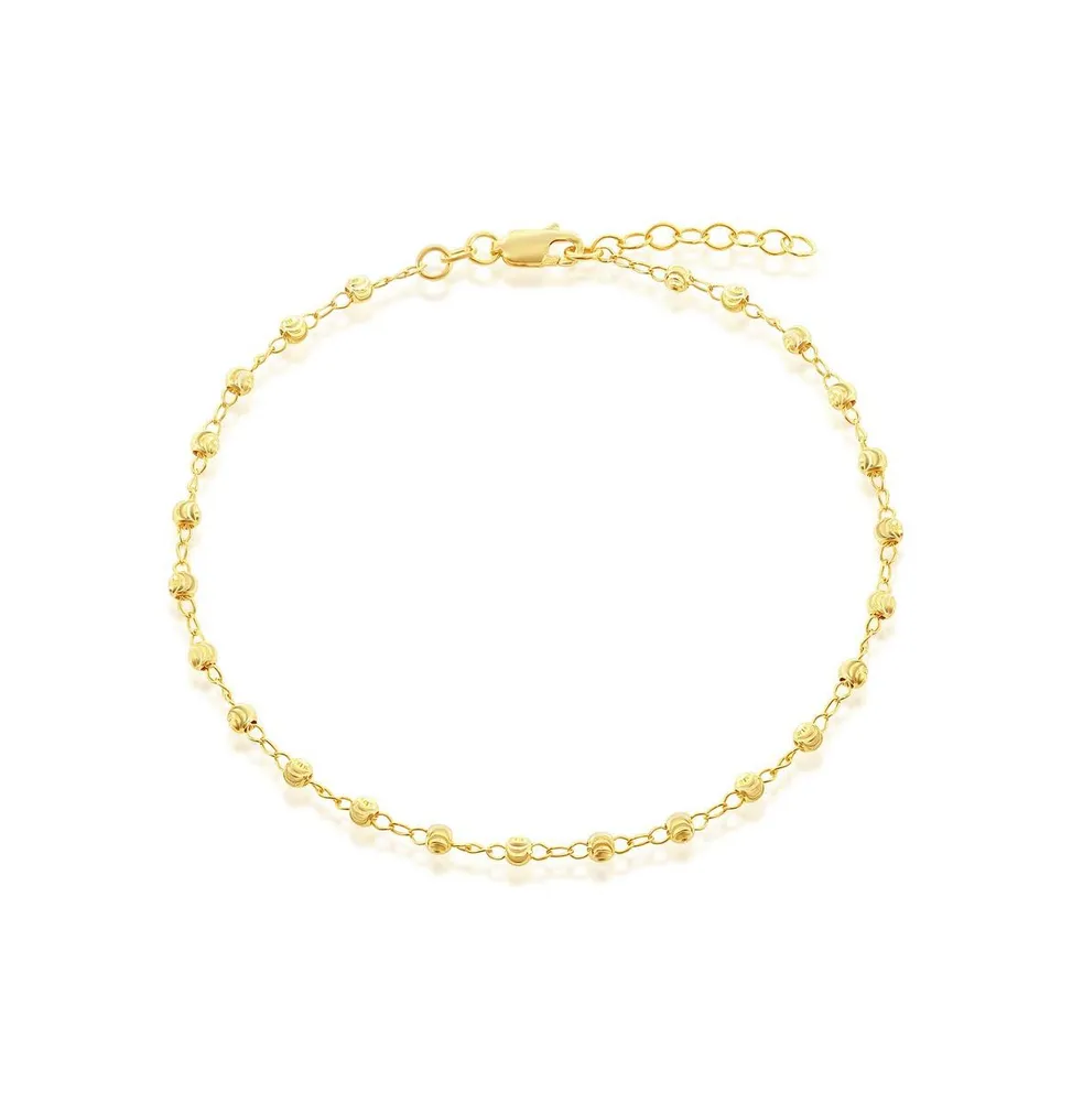 Sterling Silver Diamond Cut Beaded Anklet