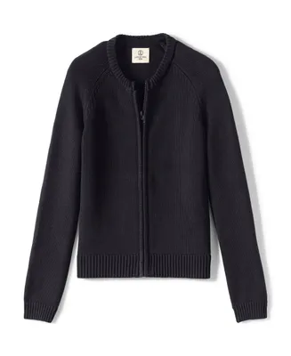 Lands' End Girls School Uniform Cotton Modal Zip Front Cardigan Sweater