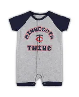 Newborn and Infant Boys Girls Heather Gray Minnesota Twins Extra Base Hit Raglan Full-Snap Romper