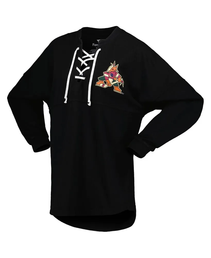Women's Fanatics Black Arizona Coyotes Spirit Lace-Up V-Neck Long Sleeve Jersey T-shirt