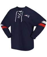 Women's Fanatics Navy New England Patriots Spirit Jersey Lace-Up V-Neck Long Sleeve T-shirt