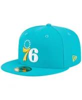 Men's New Era Turquoise Philadelphia 76ers 3-Time Champions Breeze Grilled Yellow Undervisor 59FIFTY Fitted Hat