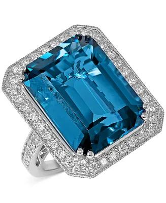 London Blue Topaz (24 ct. t.w.) & Diamond (7/8 ct. t.w.) Halo Statement Ring in 14k White Gold