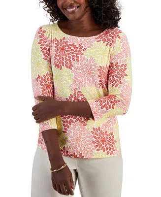 Jm Collection Plus Garden Dream Scoop-Neck Top, Created for Macy's