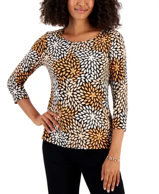 Jm Collection Women's Printed Jacquard Scoop-Neck Top, Created for Macy's