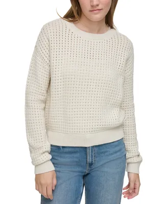 Calvin Klein Jeans Women's Open-Stitch Long-Sleeve Crewneck Sweater