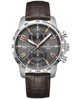 Certina Men's Swiss Automatic Chronograph Ds Podium Brown Leather Strap Watch 44mm