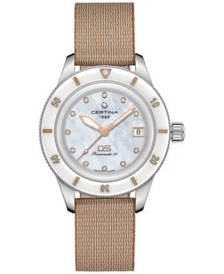 Certina Women's Swiss Automatic Ds PH200M Diamond (1/20 ct. t.w.) Beige Synthetic Strap Watch 39mm