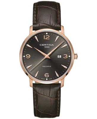 Certina Unisex Swiss Ds Caimano Brown Leather Strap Watch 39mm