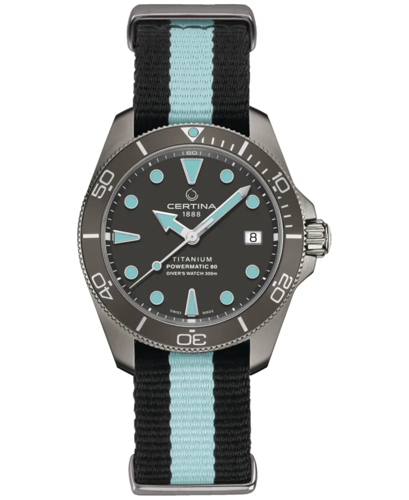 Certina Women's Swiss Automatic Ds Action Diver Black & Blue Stripe Synthetic Strap Watch 38mm