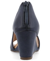 Journee Collection Women's Aretha Perforated Peep Toe Wedge Sandals