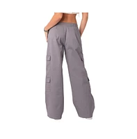 Women's Low Rise Wide Leg Cargo Pants With Double Belt Loops