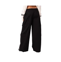 Women's Low Rise Wide Leg Cargo Pants With Double Belt Loops