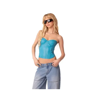 Women's Strapless Pu Corset Top