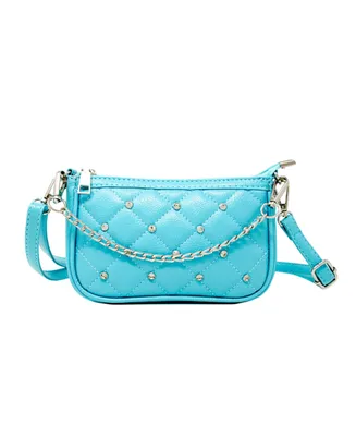 Girl's Teal Quilted Leather Stud Clutch