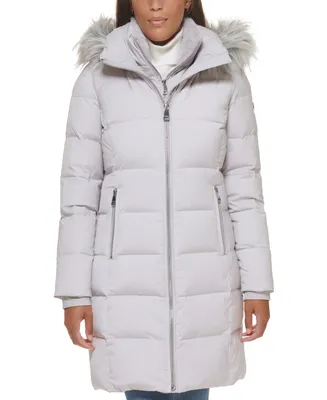 Calvin Klein Women's Faux-Fur-Trim Hooded Down Puffer Coat