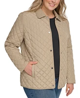 Calvin Klein Womens Plus Collared Quilted Coat