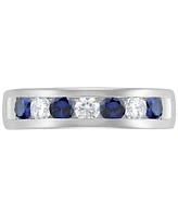 Grown With Love Men's Lab Sapphire (1-1/6 ct. t.w.) & Diamond (3/4 Channel Band 10k Gold