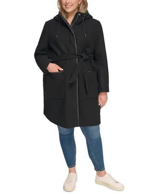 Dkny Women's Plus Size Faux-Fur Hooded Belted Coat