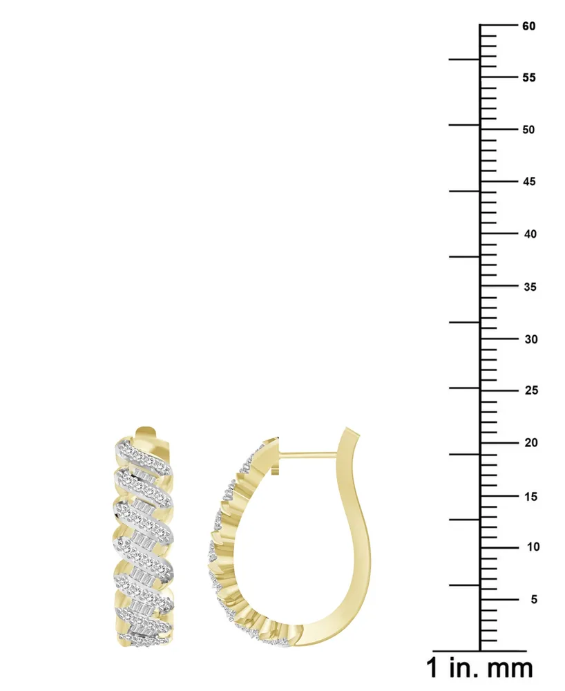 Diamond Baguette & Round Swirl Oval Hoop Earrings (1/2 ct. t.w. ) in 14k Gold