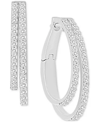 Diamond Double Medium Hoop Earrings (3/4 ct. t.w.) in 14k White Gold, 1"