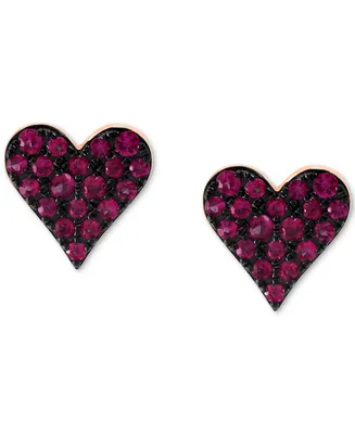 Effy Sapphire Pave Heart Stud Earrings (1/3 ct. t.w.) 14k Gold (Also available Ruby)