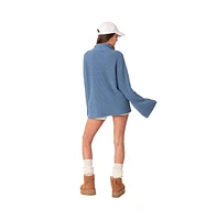 Women's Oversized Quarter Zip High Neck Rib Sweater