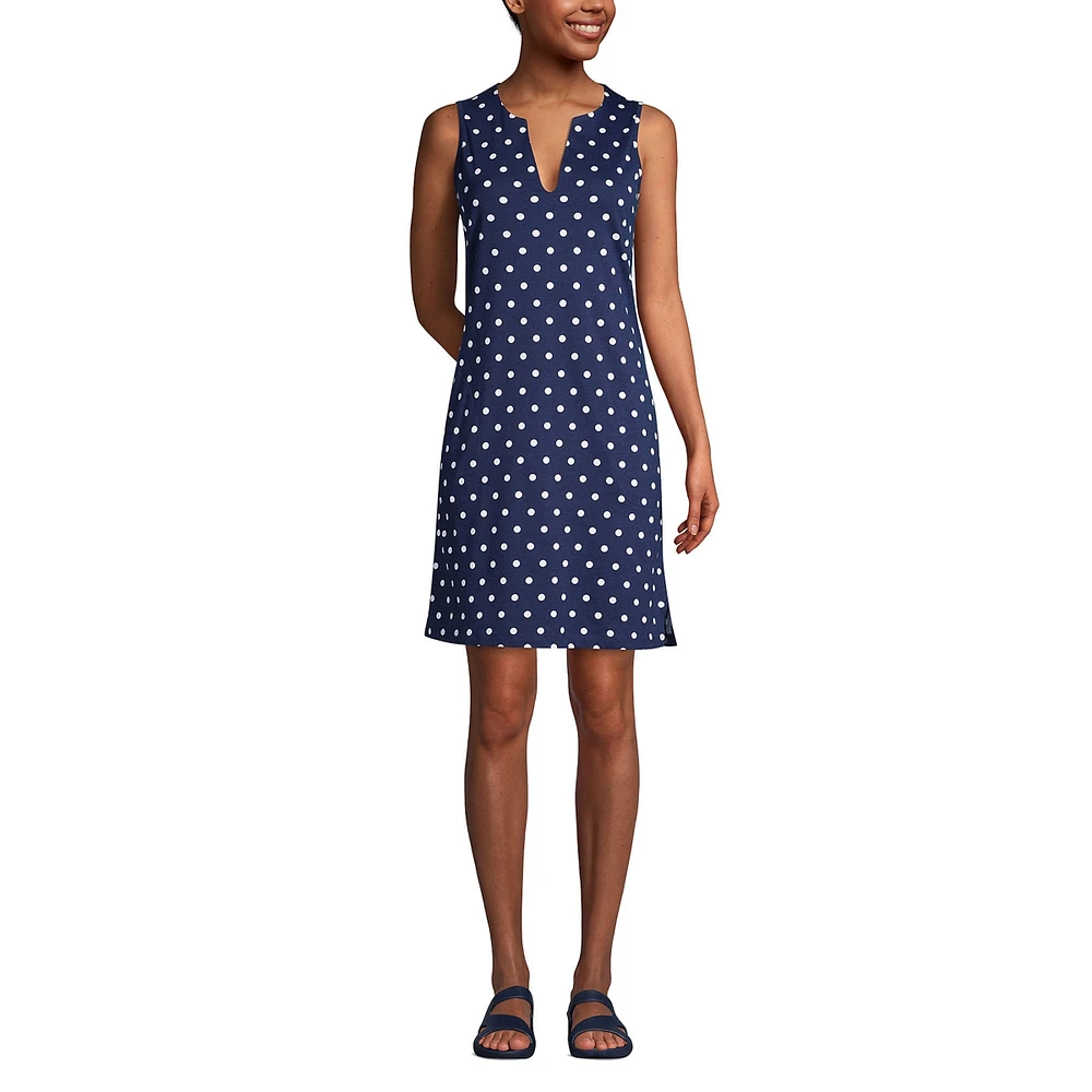 Lands' End Women's Cotton Jersey Sleeveless Swim Cover-up Dress Print