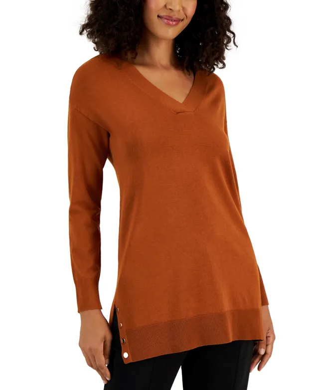 Jm Collection Women's V-Neck Side-Snap Tunic Sweater, Created for