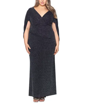 Betsy & Adam Plus Size Metallic Cowl-Back Gown