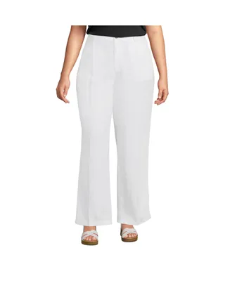 Lands' End Plus High Rise Wide Leg Linen Pleated Pants