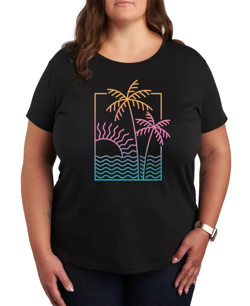 Hybrid Apparel Trendy Plus Neon Palms Graphic T-Shirt