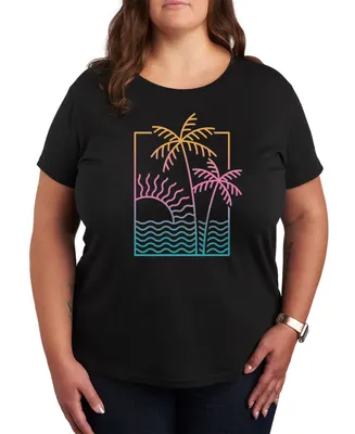 Air Waves Trendy Plus Neon Palms Graphic T-Shirt