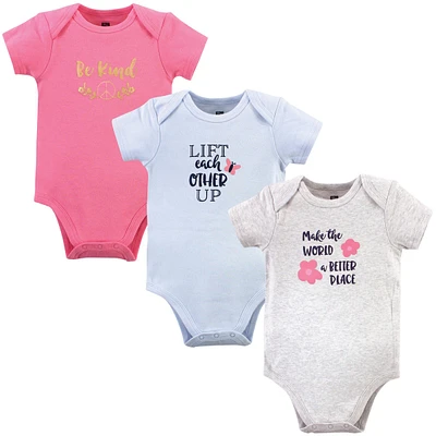Hudson Baby Girls Cotton Bodysuits, Be Kind Girl, 9-12 Months