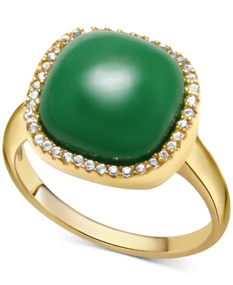 Dyed Jade & White Topaz (3/8 ct. t.w.) Halo Ring Set in 14k Gold-Plated Sterling Silver