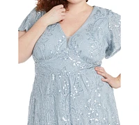 R & M Richards Plus Size Sequined Fit & Flare Gown