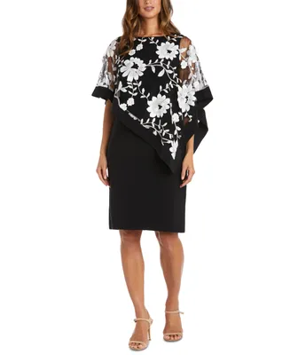R & M Richards Petite Floral-Embroidered Poncho Dress