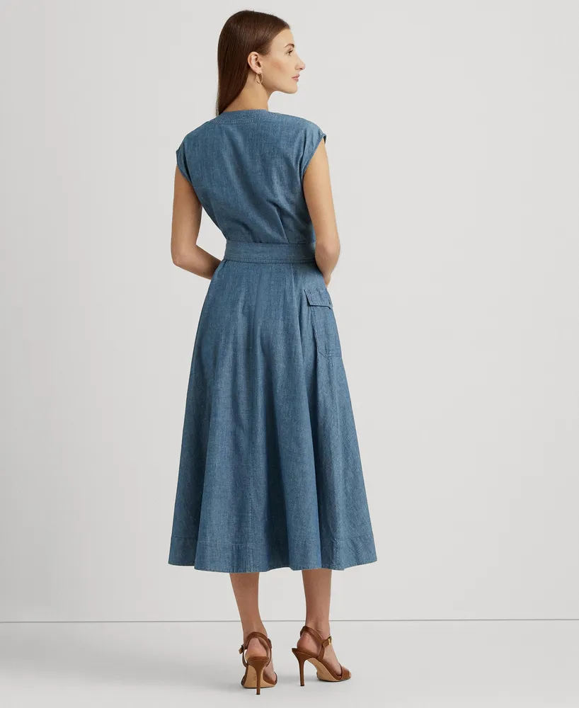 Lauren Ralph Women's Belted Denim Cap-Sleeve Dress