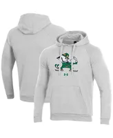 Men's Under Armour Heathered Gray Notre Dame Fighting Irish Mascot School Logo All Day Raglan Pullover Hoodie