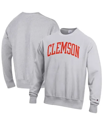 Men's Champion Heathered Gray Clemson Tigers Arch Reverse Weave Pullover Sweatshirt