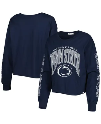 Women's '47 Brand Navy Penn State Nittany Lions Parkway Ii Cropped Long Sleeve T-shirt