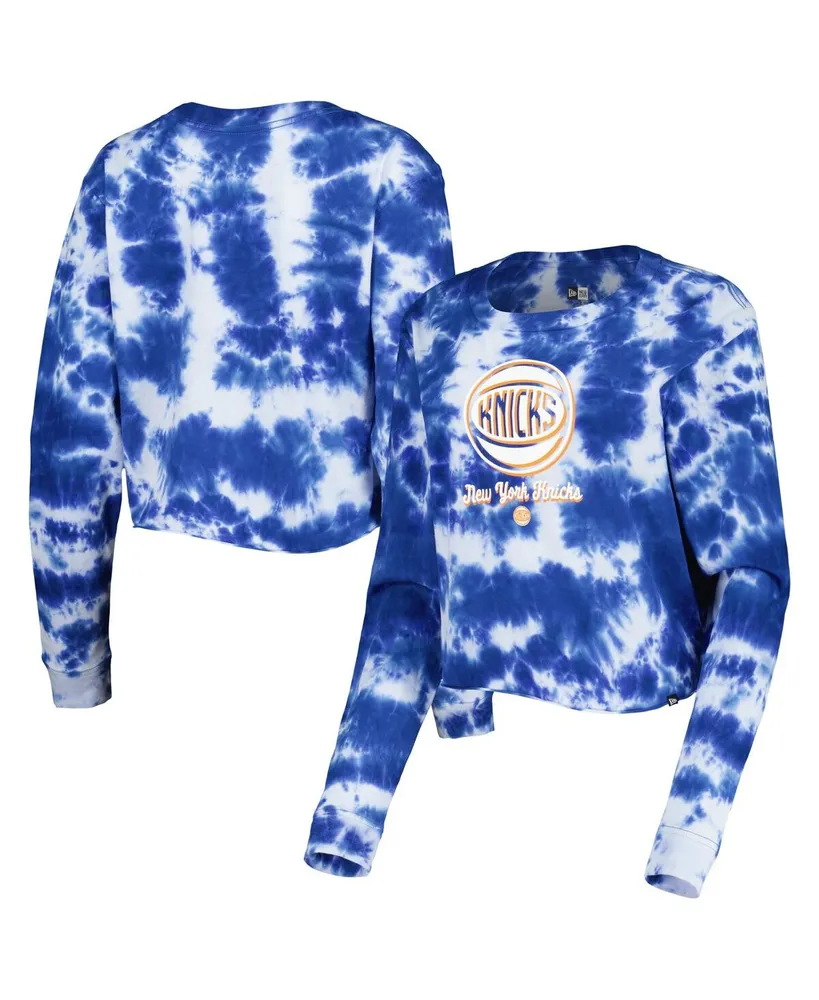 Women's New Era Blue New York Knicks Tie Dye Cropped Long Sleeve T-shirt