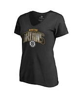 Women's Fanatics Black Boston Bruins Arch Smoke V-Neck T-shirt