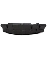 Closeout! Binardo 136" 6 Pc. Zero Gravity Leather Sectional with 3 Power Recliners and 1 Console, Created for Macy's